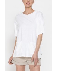 T-SHIRT IN MISTO LINO CON TASCHE FRONTALI