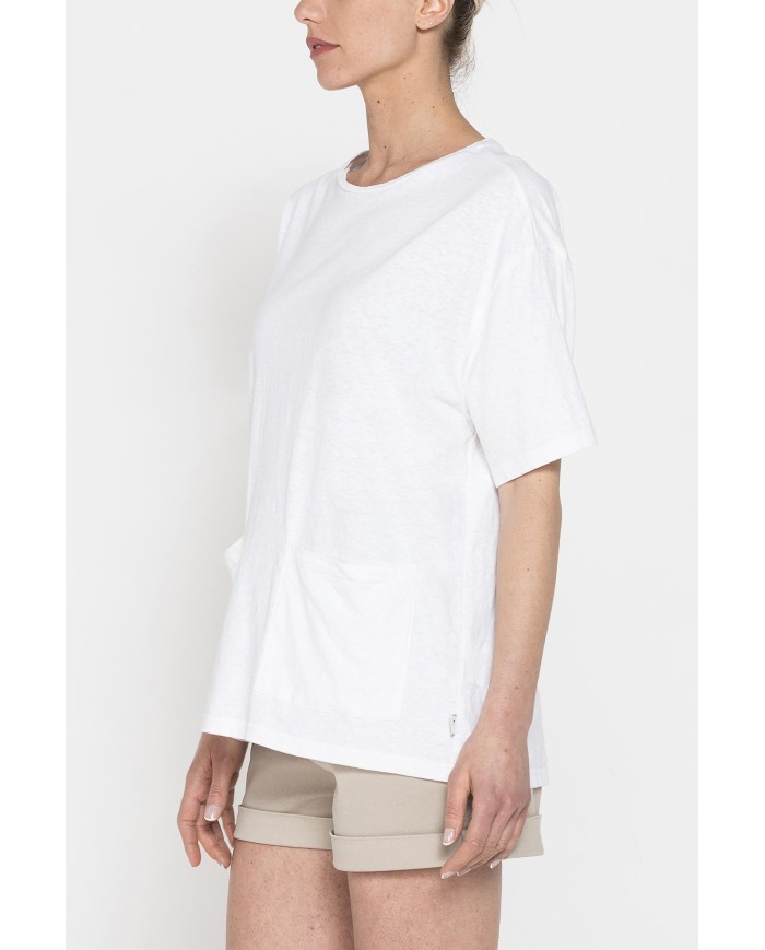 T-SHIRT IN MISTO LINO CON TASCHE FRONTALI