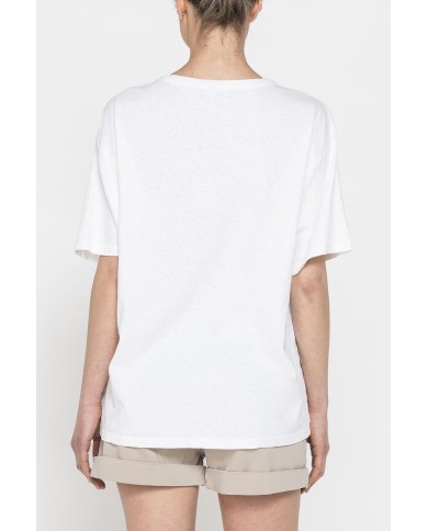 T-SHIRT IN MISTO LINO CON TASCHE FRONTALI