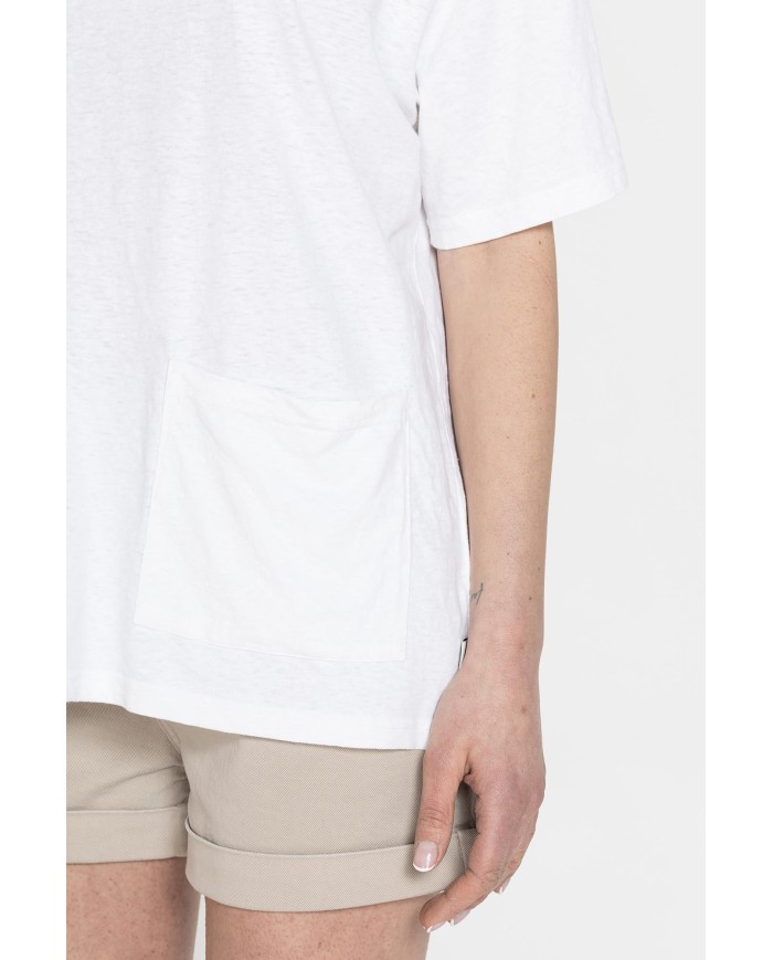 T-SHIRT IN MISTO LINO CON TASCHE FRONTALI