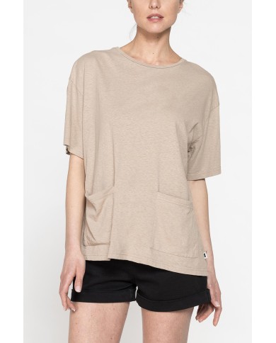 T-SHIRT IN MISTO LINO CON TASCHE FRONTALI