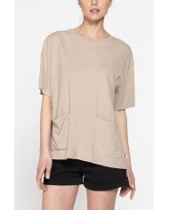 T-SHIRT IN MISTO LINO CON TASCHE FRONTALI