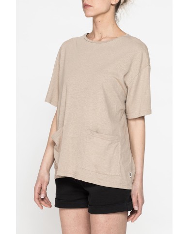 T-SHIRT IN MISTO LINO CON TASCHE FRONTALI