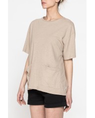 T-SHIRT IN MISTO LINO CON TASCHE FRONTALI