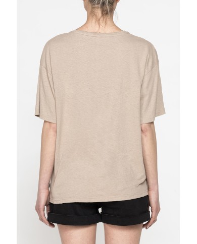 T-SHIRT IN MISTO LINO CON TASCHE FRONTALI