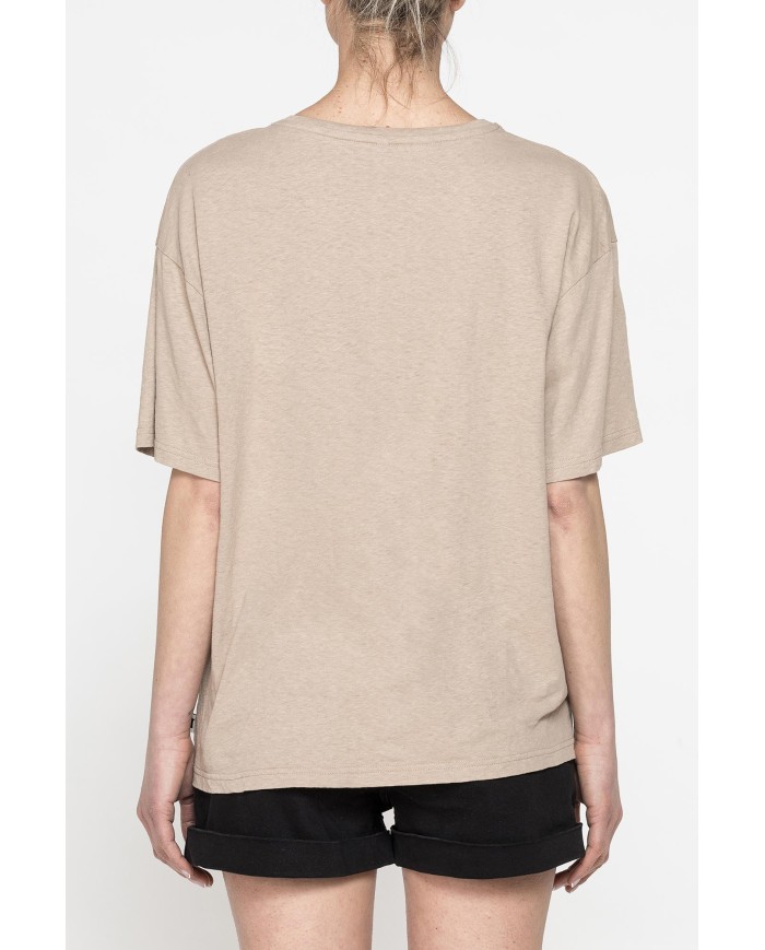 T-SHIRT IN MISTO LINO CON TASCHE FRONTALI