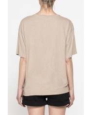 T-SHIRT IN MISTO LINO CON TASCHE FRONTALI