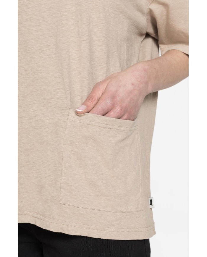 T-SHIRT IN MISTO LINO CON TASCHE FRONTALI