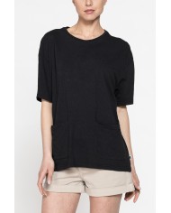 T-SHIRT IN MISTO LINO CON TASCHE FRONTALI