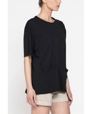 T-SHIRT IN MISTO LINO CON TASCHE FRONTALI