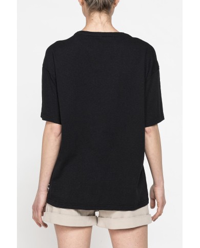 T-SHIRT IN MISTO LINO CON TASCHE FRONTALI