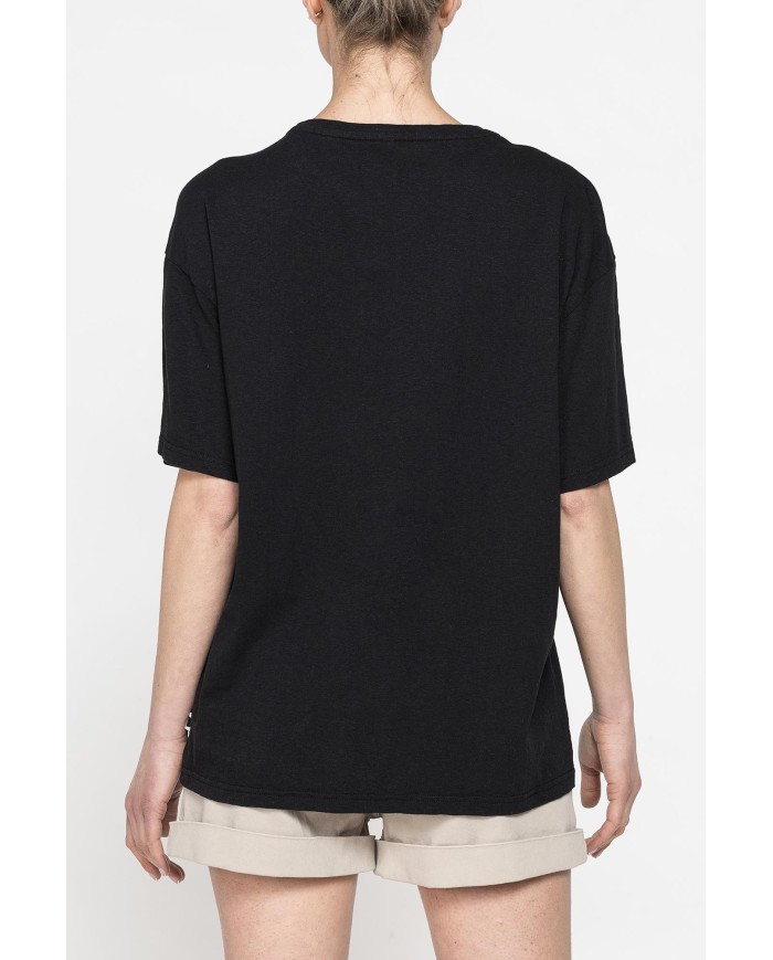 T-SHIRT IN MISTO LINO CON TASCHE FRONTALI