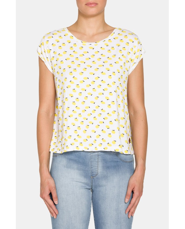 T-SHIRT A MANICA CORTA IN TESSUTO VISCOSA A FANTASIA.