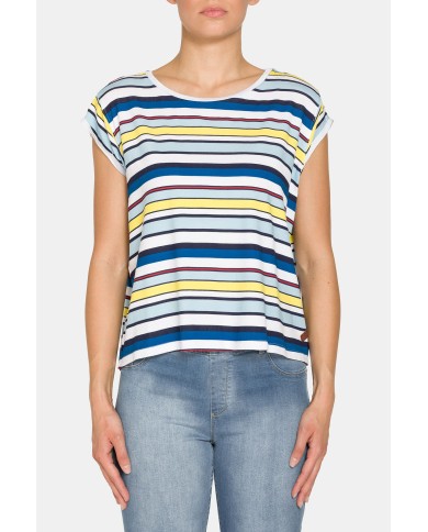 T-SHIRT A MANICA CORTA IN TESSUTO VISCOSA A FANTASIA.