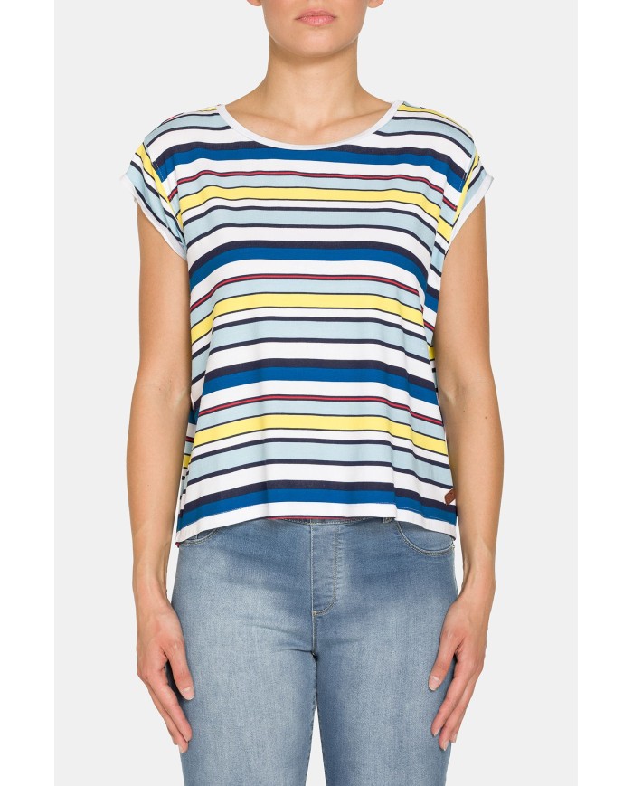 T-SHIRT A MANICA CORTA IN TESSUTO VISCOSA A FANTASIA.