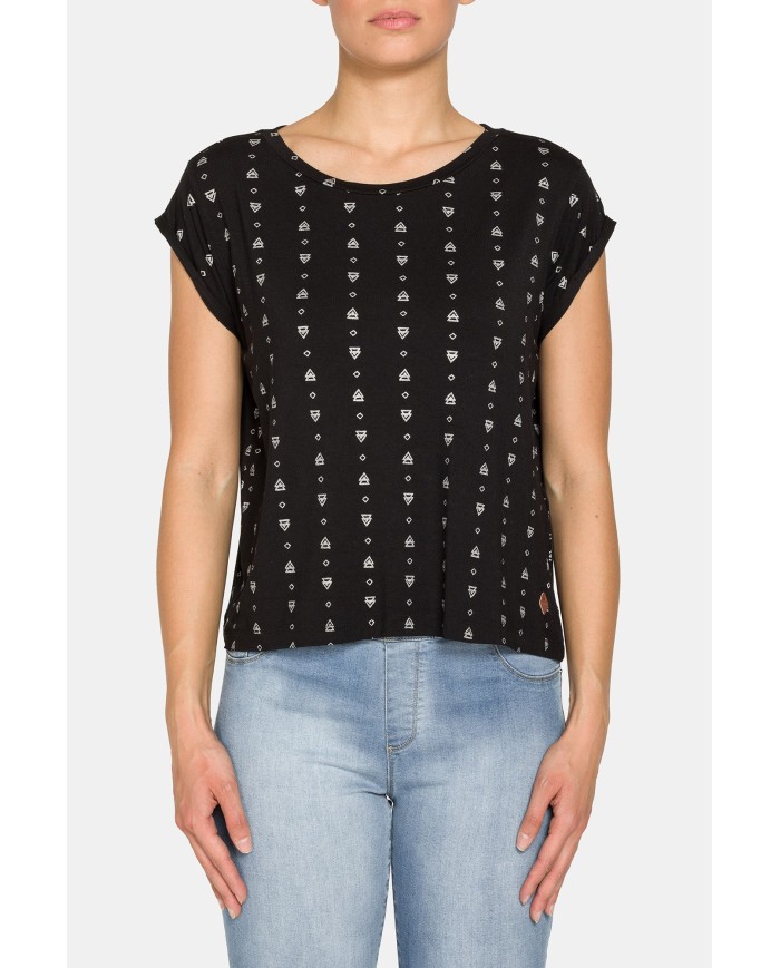 T-SHIRT A MANICA CORTA IN TESSUTO VISCOSA A FANTASIA.