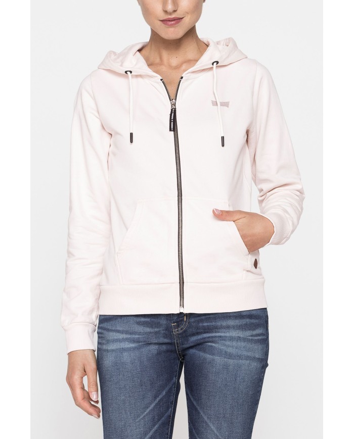 FELPA BASICA CON ZIP E CAPPUCCIO IN TESSUTO FELPATO