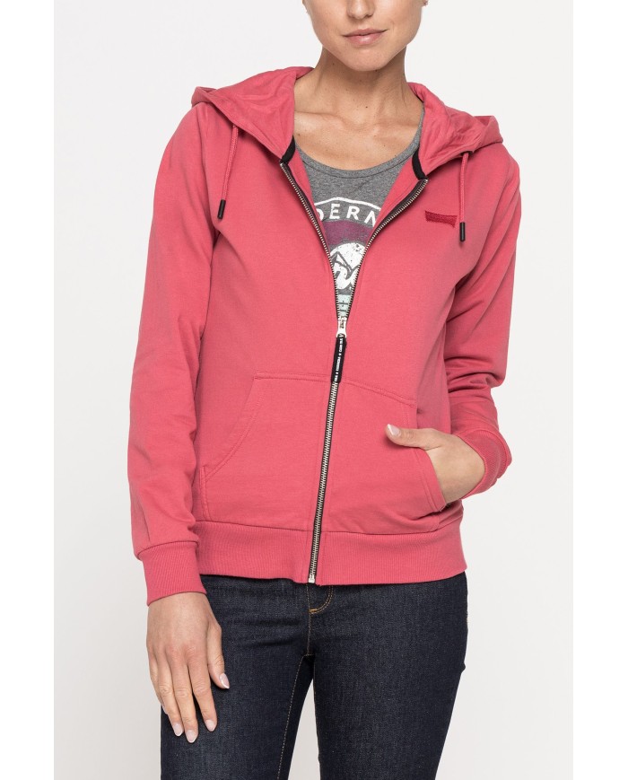 FELPA BASICA CON ZIP E CAPPUCCIO IN TESSUTO FELPATO