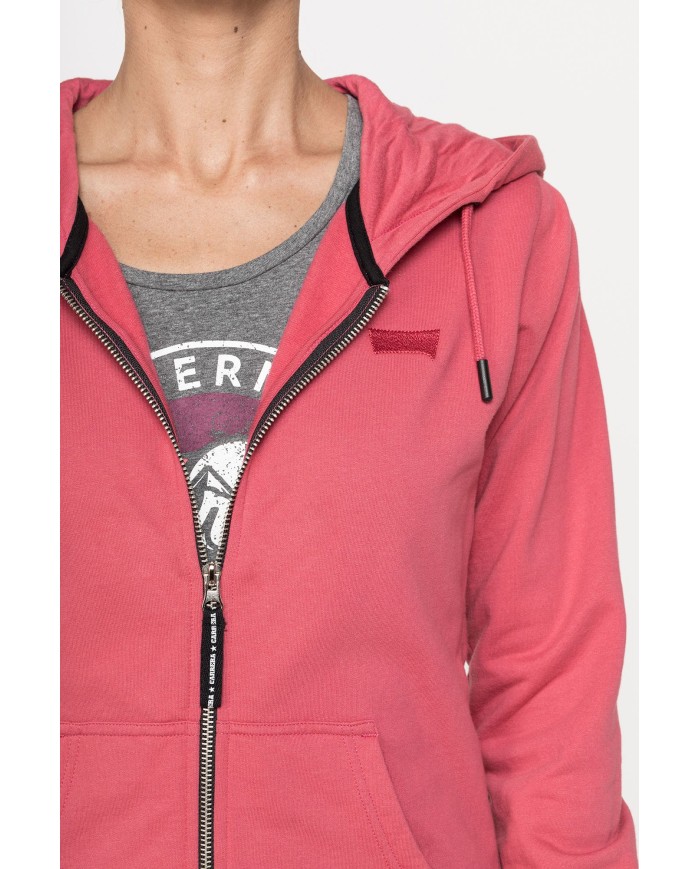 FELPA BASICA CON ZIP E CAPPUCCIO IN TESSUTO FELPATO