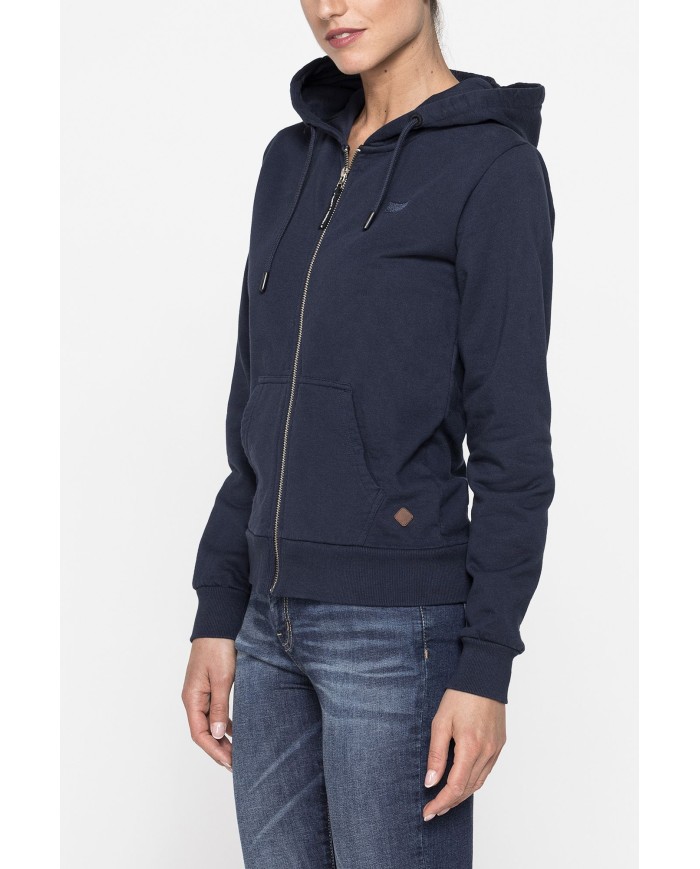 FELPA BASICA CON ZIP E CAPPUCCIO IN TESSUTO FELPATO