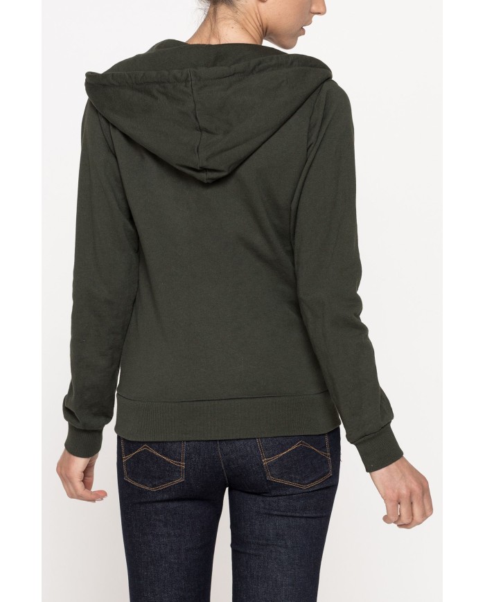 FELPA BASICA CON ZIP E CAPPUCCIO IN TESSUTO FELPATO