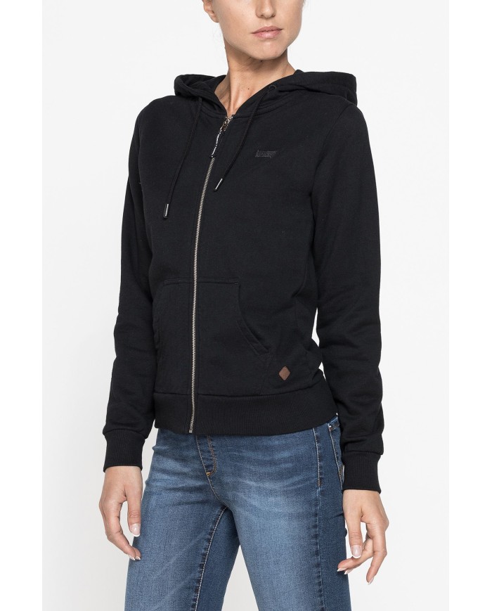 FELPA BASICA CON ZIP E CAPPUCCIO IN TESSUTO FELPATO