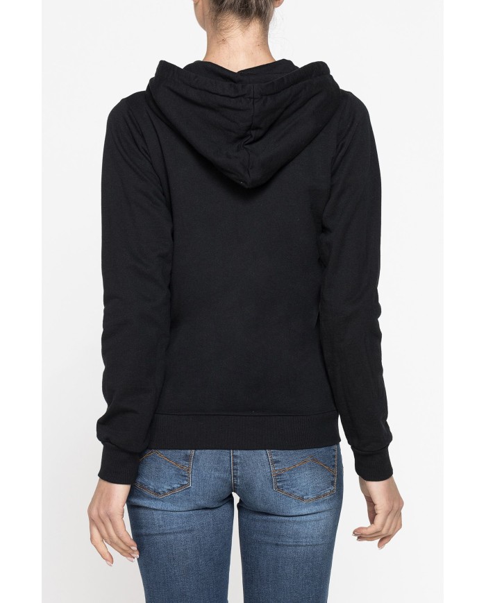 FELPA BASICA CON ZIP E CAPPUCCIO IN TESSUTO FELPATO