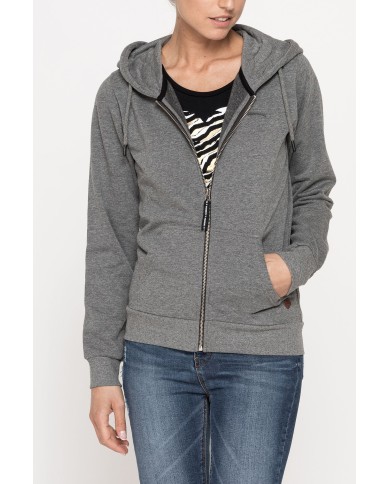 FELPA BASICA CON ZIP E CAPPUCCIO IN TESSUTO FELPATO