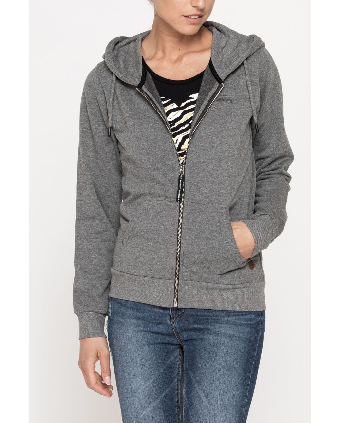 FELPA BASICA CON ZIP E CAPPUCCIO IN TESSUTO FELPATO