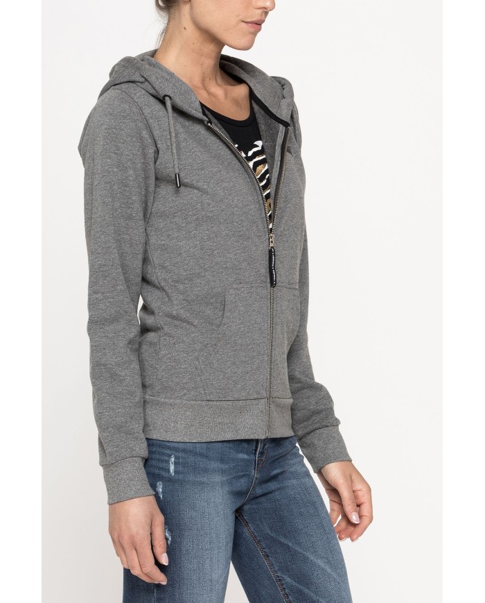 FELPA BASICA CON ZIP E CAPPUCCIO IN TESSUTO FELPATO