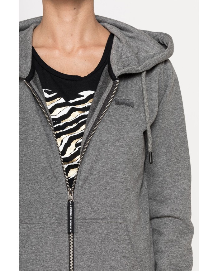 FELPA BASICA CON ZIP E CAPPUCCIO IN TESSUTO FELPATO