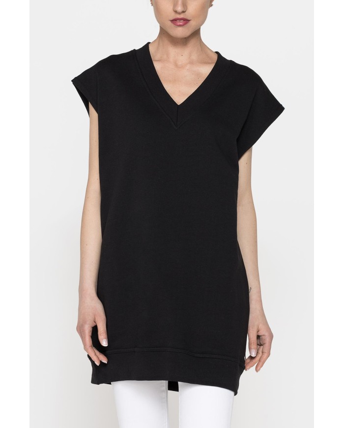 FELPA LUNGA SCOLLO V IN FRENCH TERRY DI COTONE