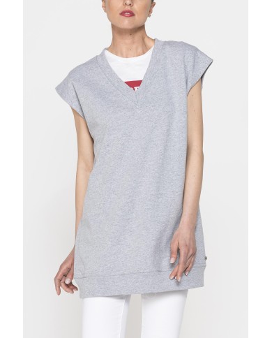 FELPA LUNGA SCOLLO V IN FRENCH TERRY DI COTONE