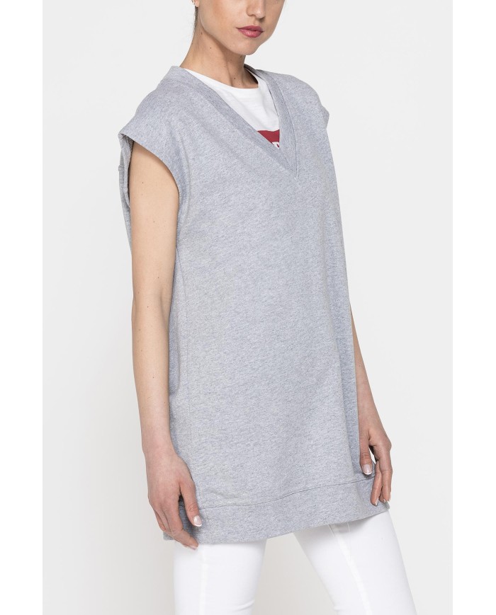 FELPA LUNGA SCOLLO V IN FRENCH TERRY DI COTONE