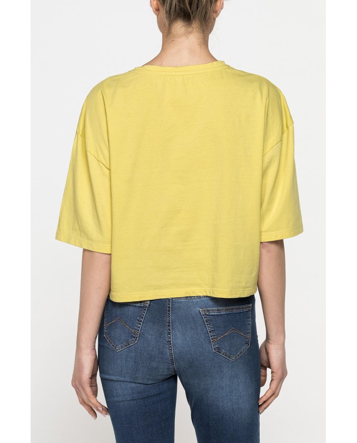 T-SHIRT CORTA GIROCOLLO CON GRAFICA A PETTO