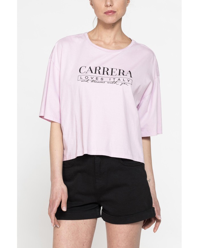 T-SHIRT CORTA GIROCOLLO CON GRAFICA A PETTO