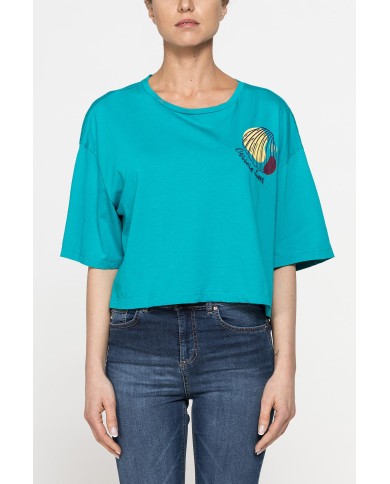 T-SHIRT CORTA GIROCOLLO CON GRAFICA A PETTO