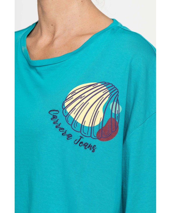 T-SHIRT CORTA GIROCOLLO CON GRAFICA A PETTO