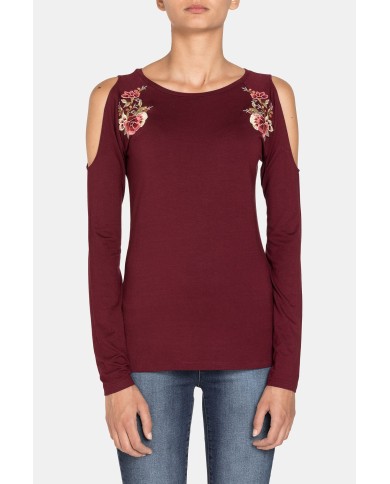 T-SHIRT COLLO BARCHETTA IN JERSEY DI VISCOSA STRETCH