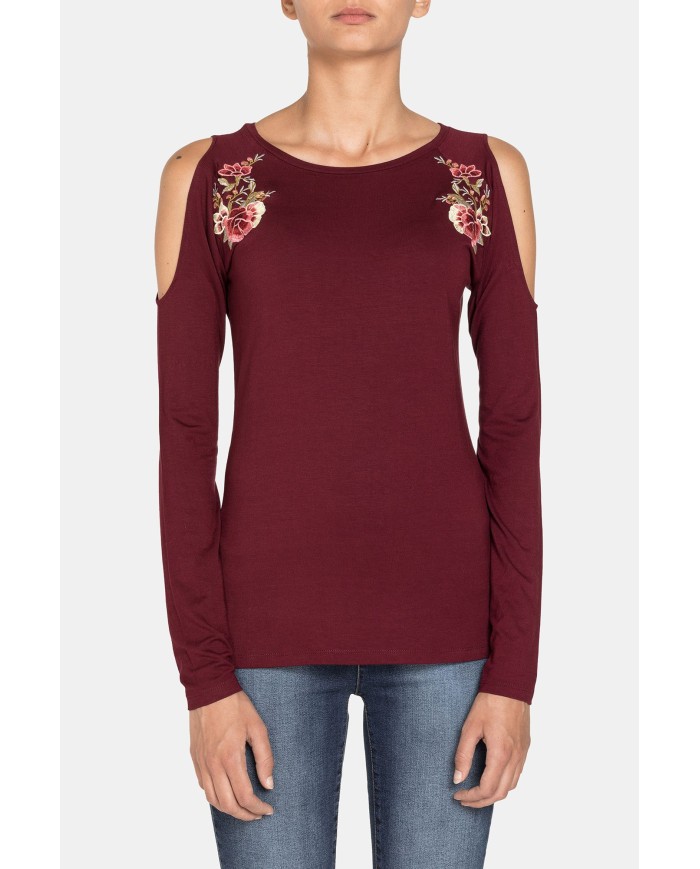 T-SHIRT COLLO BARCHETTA IN JERSEY DI VISCOSA STRETCH