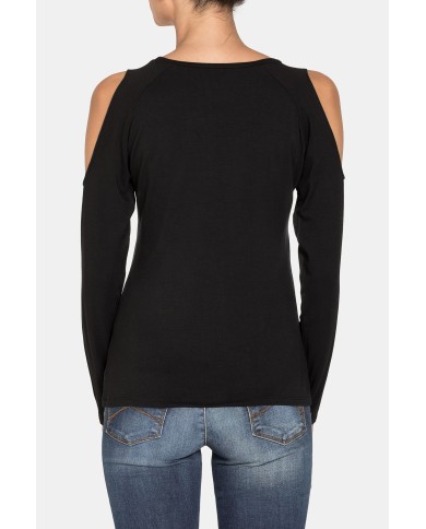 T-SHIRT COLLO BARCHETTA IN JERSEY DI VISCOSA STRETCH