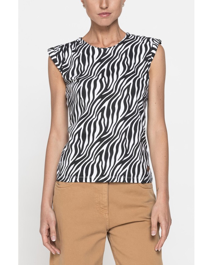 T-SHIRT STAMPATA CON SPALLE IMBOTTITE