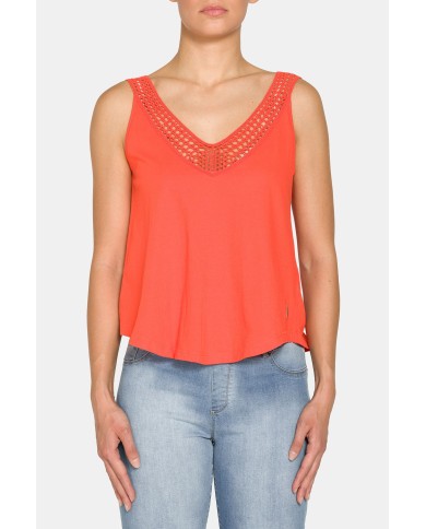 CANOTTA CON PIZZO IN JERSEY 100% COTONE.