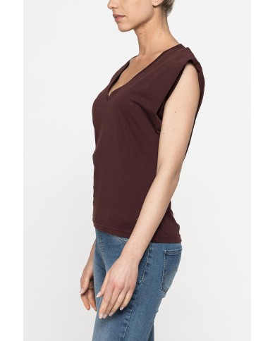 T-SHIRT CON SCOLLO A V IN JERSEY COTONE