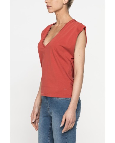 T-SHIRT CON SCOLLO A V IN JERSEY COTONE