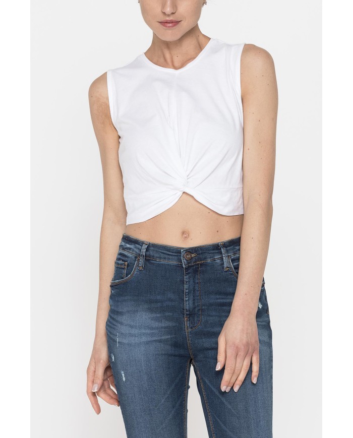 CROP TOP SMANICATO IN JERSEY DI COTONE