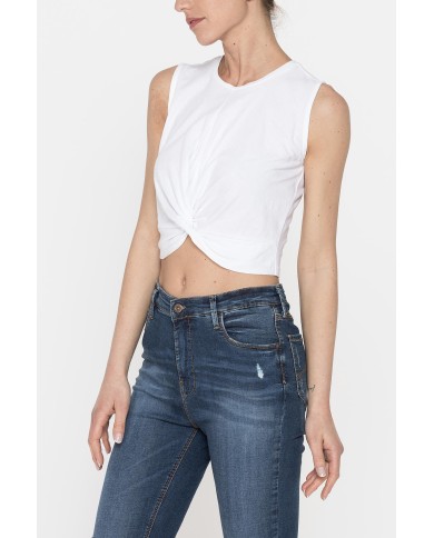 CROP TOP SMANICATO IN JERSEY DI COTONE