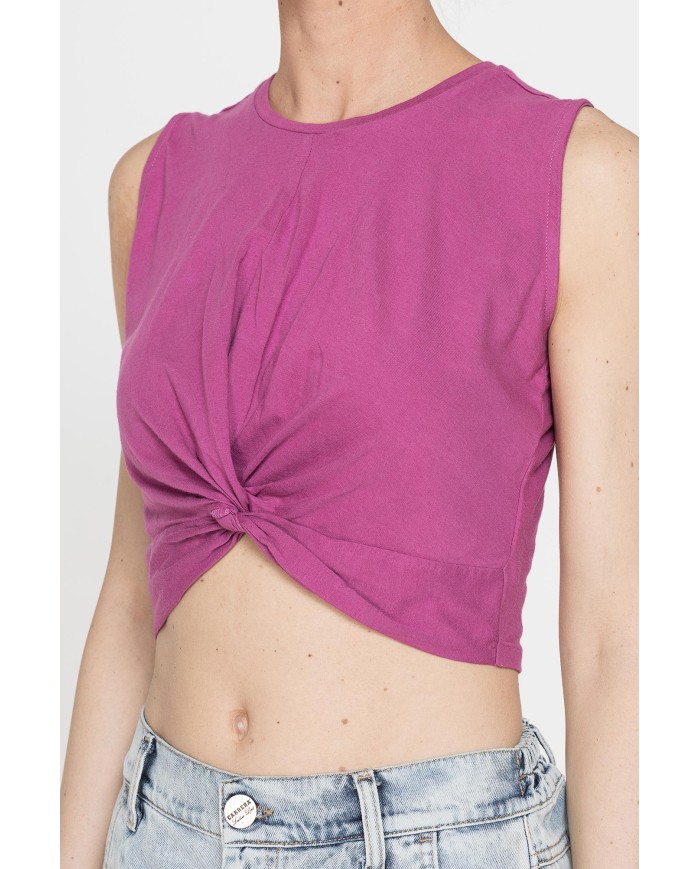 CROP TOP SMANICATO IN JERSEY DI COTONE