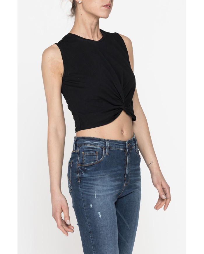CROP TOP SMANICATO IN JERSEY DI COTONE