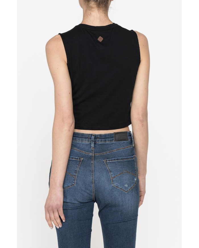 CROP TOP SMANICATO IN JERSEY DI COTONE